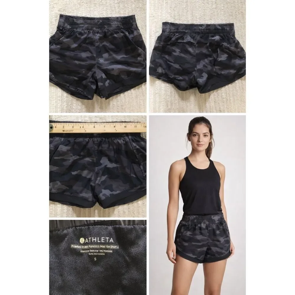 Athleta Camo Running Shorts Women’s Small Gray Black Mesh Lined